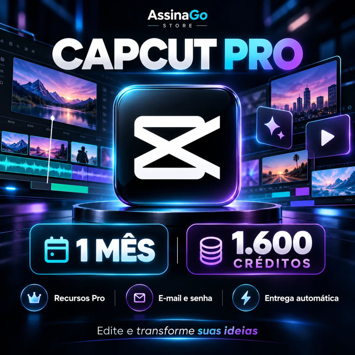 CapCut Pro — 1 mês | 1.600 créditos